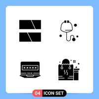 4 símbolos de glifo de pacote de ícones pretos sólidos para aplicativos móveis isolados no conjunto de 4 ícones de fundo branco vetor