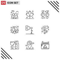 grupo de 9 contornos de sinais e símbolos para foto yin brincos yang elementos de design de vetores editáveis chineses