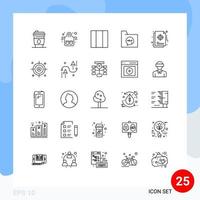 conjunto de linha de interface móvel de 25 pictogramas de grade de gráfico de gerenciamento ajuda a documentar elementos de design de vetores editáveis