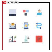 9 pacote de cores planas de interface de usuário de sinais e símbolos modernos de fones de ouvido de alerta móvel newsletter e-mail editável elementos de design vetorial vetor