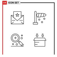 4 ícones gerais para impressão de design de site e aplicativos móveis 4 sinais de símbolos de contorno isolados no fundo branco 4 pacote de ícones vetor