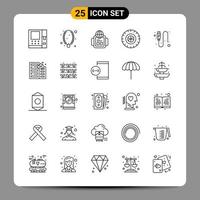 25 sinais de símbolos de contorno de pacote de ícones pretos para designs responsivos em conjunto de 25 ícones de fundo branco vetor