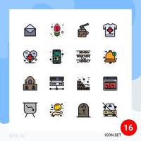 grupo de 16 linhas cheias de cores planas sinais e símbolos para coração folha machado canadá camisa editável vetor criativo elementos de design