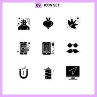 conjunto de 9 sinais de símbolos de ícones de interface do usuário modernos para elementos de design de vetores editáveis de folha de carregamento de plugue
