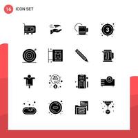 conjunto de pictogramas de 16 glifos sólidos simples de filme de vídeo recebem elementos de design de vetores editáveis de serviço de filme