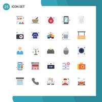 25 símbolos universais de cores planas de documentos de saúde em dólar financeiro, elementos de design de vetores editáveis para smartphone