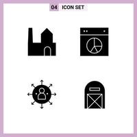 4 ícones criativos, sinais e símbolos modernos de habilidades de fábrica, layout da indústria, funcionários, elementos de design de vetores editáveis