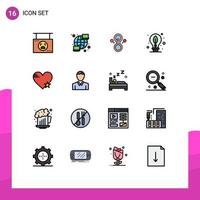 16 interface do usuário pacote de linha cheia de cores planas de sinais e símbolos modernos de folha de coração simplificar elementos de design de vetores criativos editáveis de bulbo de terra
