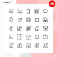 25 linhas universais definidas para aplicativos da web e móveis, navegação visual, telefone inteligente, marca, elementos de design de vetores editáveis