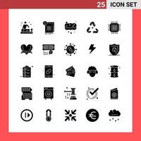 25 símbolos de glifo de estilo sólido de pacote de ícones em sinais simples de fundo branco para design geral vetor