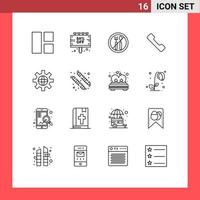 16 pacote de esboço de interface de usuário de sinais e símbolos modernos do mundo de configuração oferecem elementos de design de vetores editáveis de telefone móvel