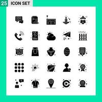 pacote de 25 símbolos de glifos de conjunto de ícones de estilo sólido para impressão de sinais criativos isolados no conjunto de 25 ícones de fundo branco vetor