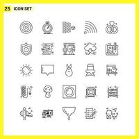25 ícones de conjunto de símbolos de linha simples delineiam o sinal em fundo branco para aplicativos móveis de design de sites e mídia impressa vetor