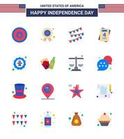 feliz dia da independência 4 de julho conjunto de 16 apartamentos pictograma americano de celebração de distintivo de amor de garrafa americana editável elementos de design vetorial do dia dos eua vetor