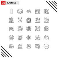 grupo de símbolos de ícone universal de 25 linhas modernas de foto de negócios pássaros álbum de música elementos de design de vetores editáveis