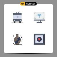 pacote de 4 sinais e símbolos de ícones planos modernos para mídia impressa na web, como elementos de design de vetores editáveis de caixa inteligente de eletrônica de vida de ônibus