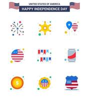 conjunto de 9 ícones do dia dos eua símbolos americanos sinais do dia da independência para guirlanda bandeira internacional balões bandeira da américa bandeira editável dia dos eua vetor elementos de design