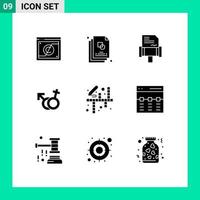conjunto moderno de 9 pictogramas de glifos sólidos de arte design feminino elementos de design de vetores editáveis de gênero masculino