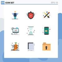 conjunto de cores planas de interface móvel de 9 pictogramas de configuração seo tick chart lápis editável elementos de design vetorial vetor