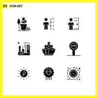 conjunto de pictogramas de 9 glifos sólidos simples de elementos de design de vetores editáveis de funcionário de trabalho humano de dispensa pessoal