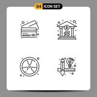 4 ícones criativos, sinais e símbolos modernos de bombeiro de banco, queima de banco, elementos criativos de design de vetores editáveis