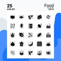 Conjunto de 25 ícones de comida 100 eps editáveis 10 arquivos idéias de conceito de logotipo de negócios design de ícone de glifo sólido vetor