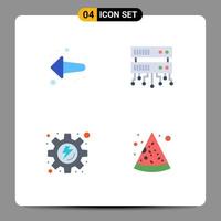 4 pacote de ícones planos de interface de usuário de sinais e símbolos modernos de seta servidor de banco de dados de fast food energia pizza elementos de design de vetores editáveis