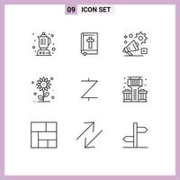pacote de 9 sinais e símbolos de contornos modernos para mídia impressa na web, como elementos de design de vetores editáveis de natureza de subflores de moedas