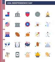 pacote de ícones de vetores de ações do dia americano 25 sinais e símbolos planos para sobremesas de vídeo americanos americanos editáveis elementos de design de vetores do dia dos eua