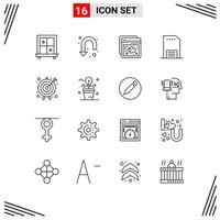 grupo de símbolos de ícone universal de 16 contornos modernos de elementos de design de vetores editáveis de mão de papel de seta alvo ux