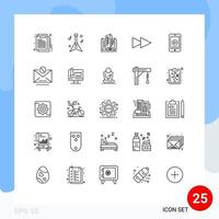 25 símbolos de sinais de linha universais de célula de apartamento de jogo de e-mail próximos elementos de design de vetores editáveis