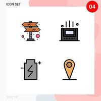 conjunto de cores planas de linha preenchida de interface móvel de 4 pictogramas de direções ambiente de sala de navegação de ecologia elementos de design de vetores editáveis