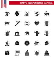 conjunto de 25 ícones do dia dos eua símbolos americanos sinais do dia da independência para estados guirlanda festa de feriado buntings editáveis elementos de design do vetor do dia dos eua