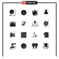 16 ícones criativos, sinais modernos e símbolos de localização de pinos, relógios pessoais, hobbies, elementos de design de vetores editáveis