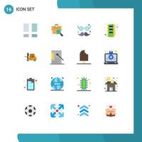 conjunto de cores planas de interface móvel de 16 pictogramas de elevação de óculos de armazenamento ram hardware pacote editável de elementos de design de vetores criativos