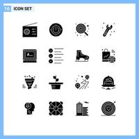 grupo de símbolos de ícone universal de 16 glifos sólidos modernos de tela de texto chave infantil construção elementos de design de vetores editáveis