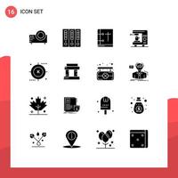 pacote de interface do usuário de 16 glifos sólidos básicos de elementos de design de vetores editáveis da bíblia da casa do motor