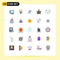 Pacote de cores planas de 25 interfaces de usuário de sinais e símbolos modernos de óculos de verão, dinheiro, comida de piquenique, elementos de design de vetores editáveis