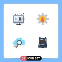 conjunto de 4 sinais de símbolos de ícones de interface do usuário modernos para nuvem on-line armazenamento de funcionários on-line elementos de design de vetores editáveis