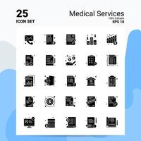 25 conjuntos de ícones de serviços médicos 100 eps editáveis 10 arquivos idéias de conceito de logotipo de negócios design de ícone de glifo sólido vetor