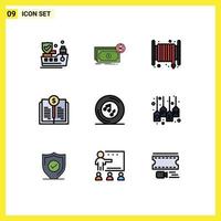 conjunto de 9 sinais de símbolos de ícones de interface do usuário modernos para alarme de investimento musical, livro de investimento editável elementos de design vetorial vetor