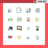 Pacote de cores planas de 16 interfaces de usuário de sinais e símbolos modernos de óculos, processo de eficiência de produção, pacote editável de filmes de elementos de design de vetores criativos