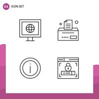 Pacote de 4 linhas de interface do usuário de sinais e símbolos modernos da conta de sinal da internet ajudam elementos de design de vetores editáveis de web design