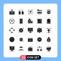 grupo de símbolos de ícone universal de 25 glifos sólidos modernos de régua de ginástica oxigênio medindo elementos de design de vetores editáveis de compras
