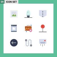 9 ícones criativos, sinais modernos e símbolos de mala de cozinha de seguro de alfinete, bolsa de elementos de design de vetores editáveis