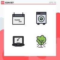 pacote de interface do usuário de 4 cores planas básicas de linhas preenchidas de dispositivos de ação de graças de computador de calendário elementos de design de vetores editáveis