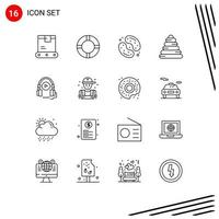 conjunto de 16 símbolos de símbolos de ícones de interface do usuário modernos para curso de idiomas linguagem sobremesa brinquedo bebê elementos de design vetorial editável vetor