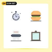 pacote de 4 sinais e símbolos de ícones planos modernos para mídia impressa na web, como bússola bebidas hambúrguer comida refeição elementos de design vetorial editáveis vetor