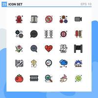 interface móvel linha preenchida conjunto de cores planas de 25 pictogramas de perfeição opções de dinheiro vírus de relógio elementos de design de vetores editáveis