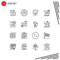 grupo de símbolos de ícones universais de 16 contornos modernos de elementos de design de vetores editáveis de conta de balão de configuração de usuário